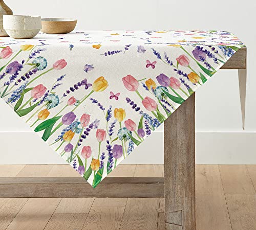 Artoid Mode Tulpe Blumen Tischdecke Waschbare Sommer Tischwäsche, Saisonaler Urlaub Tischtuch für Party Familienessen Tischdeko 85 x 85 cm Quadrat von Artoid Mode