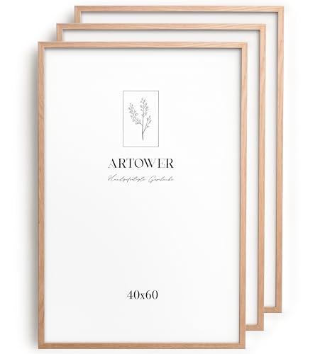 Artower® 3x Bilderrahmen für 40 x 60 cm Natur Holz Eiche Dünner Rahmen | 3er Set Posterrahmen Groß | Picture Frame Oak Wood 40x60cm | Holzrahmen Holz-Bilderrahmen | Holzbilderrahmen Poster Echtholz von Artower