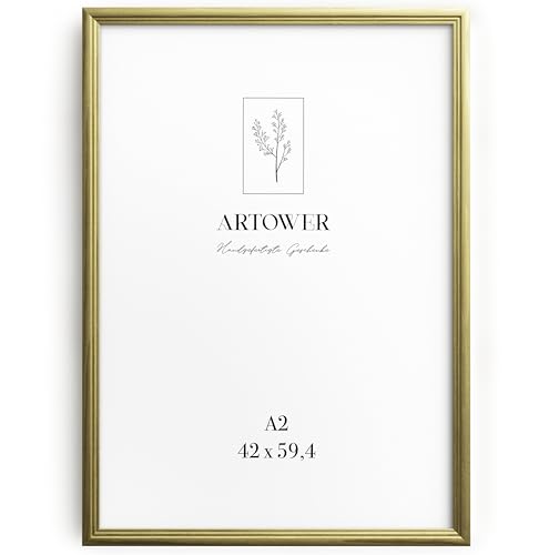Artower® Bilderrahmen Vintage Gold Holz Rahmen für DIN A2 42 x 59,4 cm | Posterrahmen Groß Collage | Picture Frame Vintage Gold Wood 42x59 cm | Retro Schmal Bilderrahmen | Poster Rahmen von Artower
