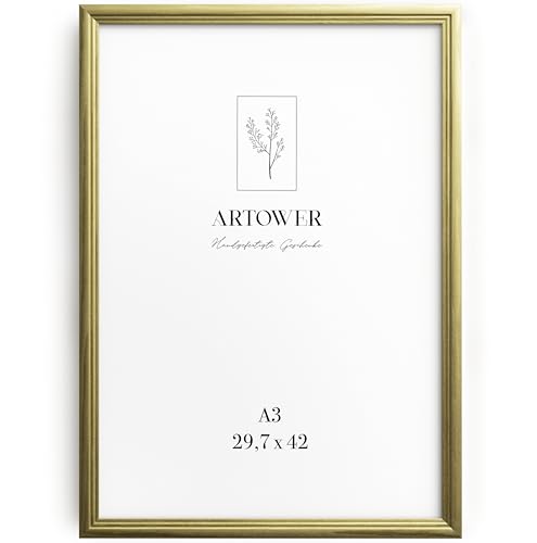 Artower® Bilderrahmen Vintage Gold Holz Rahmen für DIN A3 29,7 x 42 cm | Posterrahmen Groß Collage | Picture Frame Vintage Gold Wood 30x42 cm | Retro Schmal Bilderrahmen | Poster Rahmen von Artower