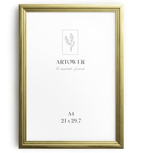 Artower® Bilderrahmen Vintage Gold Holz Rahmen für DIN A4 21 x 29,7 cm | Posterrahmen Groß Collage | Picture Frame Vintage Gold Wood 21x30 cm | Retro Schmal Bilderrahmen | Poster Rahmen von Artower
