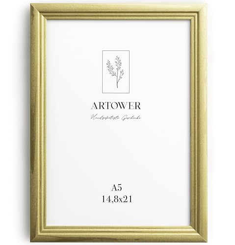 Artower® Bilderrahmen Vintage Gold Holz Rahmen für DIN A5 14,8 x 21 cm | Posterrahmen Groß Collage | Picture Frame Vintage Gold Wood 15x21 cm | Retro Schmal Bilderrahmen | Poster Rahmen von Artower