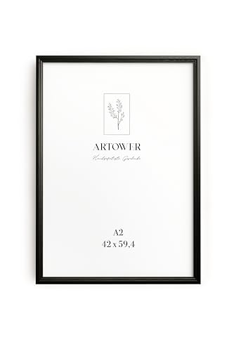 Artower® Bilderrahmen Vintage Schwarz Holz Rahmen für DIN A2 42 x 59,4 cm | Posterrahmen Groß Collage | Picture Frame Vintage Black Wood 42x59 cm | Retro Schmal Bilderrahmen | Schwarz Poster Rahmen von Artower