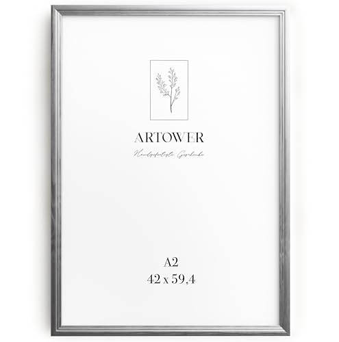 Artower® Bilderrahmen Vintage Silber Holz Rahmen für DIN A2 42 x 59,4 cm | Posterrahmen Groß Collage | Picture Frame Vintage Silver Wood 42x59 cm | Retro Schmal Bilderrahmen | Silber Poster Rahmen von Artower