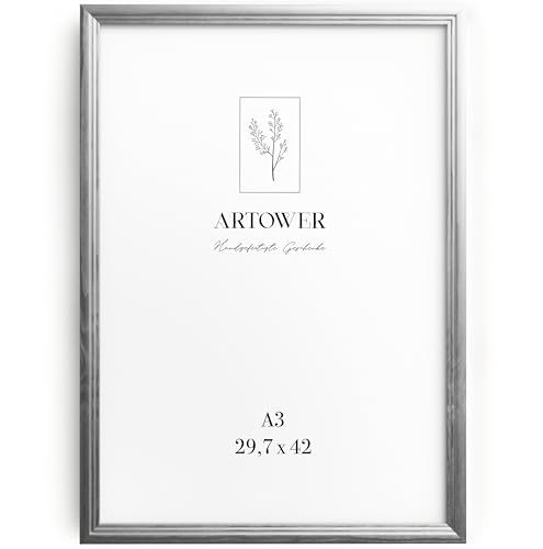 Artower® Bilderrahmen Vintage Silber Holz Rahmen für DIN A3 29,7 x 42 cm | Posterrahmen Groß Collage | Picture Frame Vintage Silver Wood 30x42 cm | Retro Schmal Bilderrahmen | Silber Poster Rahmen von Artower