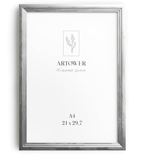 Artower® Bilderrahmen Vintage Silber Holz Rahmen für DIN A4 21 x 29,7 cm | Posterrahmen Groß Collage | Picture Frame Vintage Silver Wood 21x30 cm | Retro Schmal Bilderrahmen | Silber Poster Rahmen von Artower