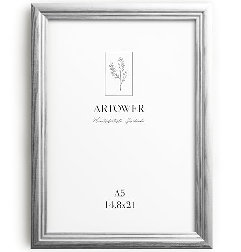 Artower® Bilderrahmen Vintage Silber Holz Rahmen für DIN A5 14,8 x 21 cm | Posterrahmen Groß Collage | Picture Frame Vintage Silver Wood 15x21 cm | Retro Schmal Bilderrahmen | Silber Poster Rahmen von Artower