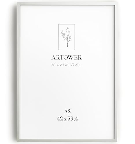 Artower® Bilderrahmen für DIN A2 42 x 59,4 cm Weiß Holz Dünner Rahmen | Posterrahmen Groß Vintage Collage | Picture Frame White Wood 42 x 59,4cm | Holzbilderrahmen Poster Rahmen Echtholz von Artower