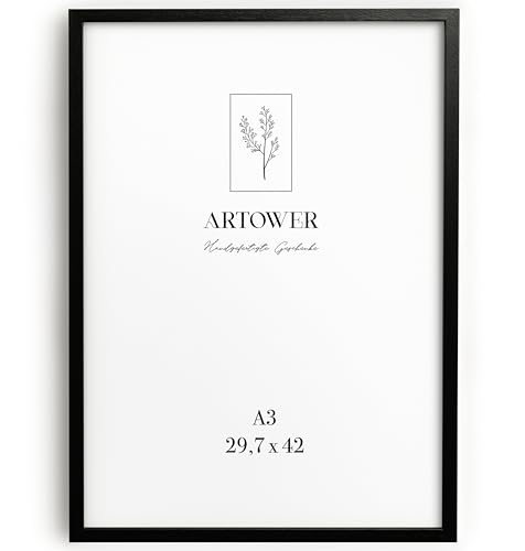 Artower® Bilderrahmen für DIN A3 30 x 42 cm Schwarz Holz Dünner Rahmen | Posterrahmen Groß Vintage Collage | Picture Frame Black Wood 29,7 x 42cm | Holzbilderrahmen Poster Rahmen Echtholz von Artower