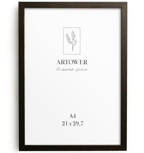 Artower® Bilderrahmen für DIN A4 21 x 30 cm Braun Holz Dünner Rahmen | Posterrahmen Groß Vintage Collage | Picture Frame Brown Wood 21 x 29,7cm | Holzbilderrahmen Poster Echtholz von Artower