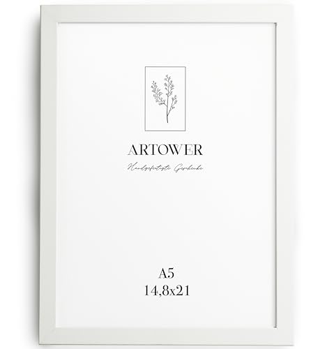 Artower® Bilderrahmen für DIN A5 15 x 21 cm Weiß Holz Dünner Rahmen | Dokumentrahmen Zertifikatrahmen Collage | Picture Frame White Wood 14,8 x 21cm | Holzbilderrahmen Poster Rahmen Echtholz von Artower