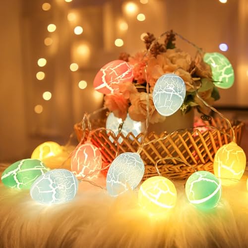 Lichterkette Ostern 10 LED 1.8 M Mit Timer Batteriebetrieben Ostereier Für Osterfeiern, Zuhause, Garten, Fenster Und Kamin Dekoration von Artrastar