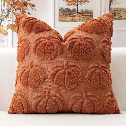 Artscope 1er Set Wolle Kürbis Kissenbezug Weicher Plüsch Kurzer Wollsamt Dekokissenbezüge Herbst Kissenhülle Sofakissen Herbstdeko für Sofa Schlafzimmer Halloween Karamell Orange, 45x45cm von Artscope