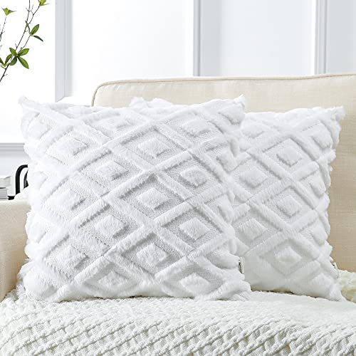 Artscope 2er-Set Dekorativ Kurze Wolle Kissenbezüge, Sanft Plüsch Samt Zierkissenbezug Luxus Dekokissen Kissenhülle Set Kissen Fall für Sofa Auto Schlafzimmer Zuhause Dekor (Reines Weiß, 40 x 40cm) von Artscope