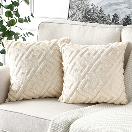 Artscope 2er-Set Dekorativ Kurze Wolle Kissenbezug, Sanft Plüsch Samt Luxus Zierkissenbezüge Dekokissen Kissenhülle Set Kissen Fall für Sofa Auto Schlafzimmer Zuhause Dekor (Creme Beige, 40 x 40cm) von Artscope