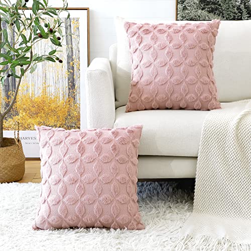 Artscope 2er Set Wolle Kissenbezüge Weicher Plüsch Kurzer Wollsamt Dekokissenbezuge Luxuriöses Sofakissen Boho Kissenhülle für Sofa Schlafzimmer Blumenmuster Rosa, 40x40cm von Artscope