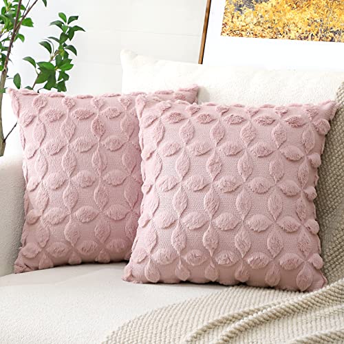 Artscope 2er Set Wolle Kissenbezüge Weicher Plüsch Kurzer Wollsamt Dekokissenbezuge Luxuriöses Sofakissen Boho Kissenhülle für Sofa Schlafzimmer Blumenmuster Rosa, 50x50cm von Artscope