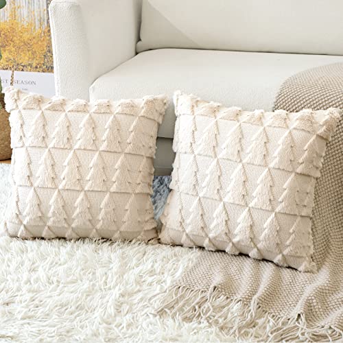 Artscope 2er Set Wolle Kissenbezüge Weicher Plüsch Kurzer Wollsamt Dekokissenbezuge Luxuriöses Sofakissen Europäische Kissenhülle für Sofa Schlafzimmer Weihnachtsbaum Creme Beige, 55x55cm von Artscope