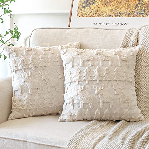 Artscope 2er Set Wolle Kissenbezüge Weicher Plüsch Kurzer Wollsamt Dekokissenbezuge Luxuriöses Sofakissen Europäische Kissenhülle für Sofa Schlafzimmer Weihnachtsbaum und Elch Creme Beige, 65x65cm Artscope 2er Set Wolle Kissenbezüge Weicher Plüsch Kurzer Wollsamt Dekokissenbezuge Luxuriöses Sofakissen Europäische Kissenhülle für Sofa Schlafzimmer Weihnachtsbaum und Elch Creme Beige, 65x65cm von Artscope