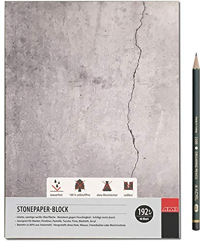 Artservice-Tube Steinpapier-Block, Stonepaper Zeichenblock Zeichenpapier, DIN A5 Format, 192g/m² 40 Blatt von Artservice-Tube