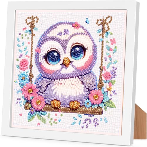 Arttoplus Diamond Painting Kinder Junge Mädchen mit Rahmen Eule,Diamond Painting Kinder ab 4 5 6 8 10 Jahre Eule,Vögel 5D Diamant Painting Bilder zur Geschenk und Heimdekoration (17.5x17.5 cm) von Arttoplus