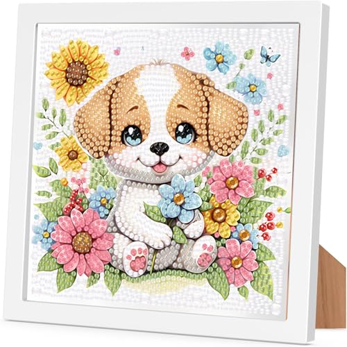 Arttoplus Diamond Painting Kinder Junge Mädchen mit Rahmen Hund,Diamond Painting Kinder ab 4 5 6 8 10 Jahre Hund,Tiere 5D Diamant Painting Bilder zur Geschenk und Heimdekoration (15x15 cm) von Arttoplus