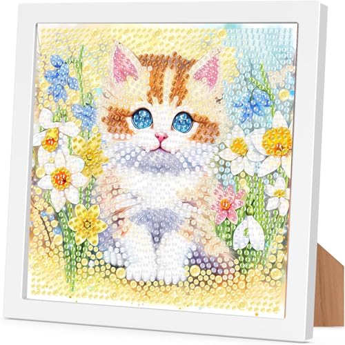 Arttoplus Diamond Painting Kinder Junge Mädchen mit Rahmen Katze,Diamond Painting Kinder ab 4 5 6 8 10 Jahre Katze,Tiere 5D Diamant Painting Bilder zur Geschenk und Heimdekoration (15x15 cm) von Arttoplus