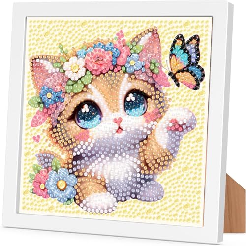 Arttoplus Diamond Painting Kinder Junge Mädchen mit Rahmen Katze,Tiere Diamond Painting Kinder ab 4 5 6 8 10 Jahre,Katze 5D Diamant Painting Bilder zur Geschenk und Heimdekoration (17.5x17.5 cm) von Arttoplus