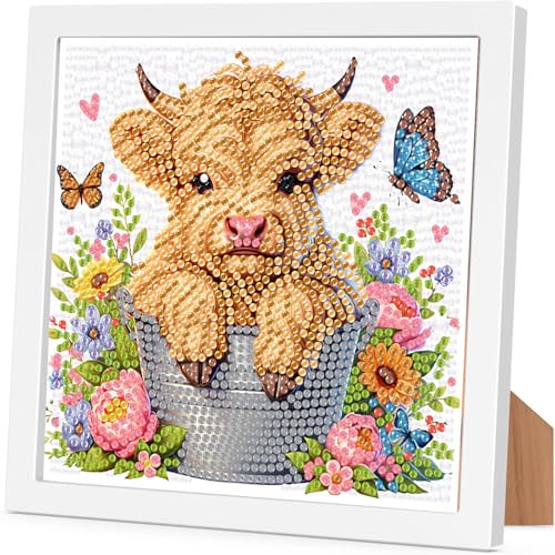 Arttoplus Diamond Painting Kinder Junge Mädchen mit Rahmen Kuh,Diamond Painting Kinder ab 4 5 6 8 10 Jahre Kuh,Tiere 5D Diamant Painting Bilder zur Geschenk und Heimdekoration (17.5x17.5 cm) von Arttoplus