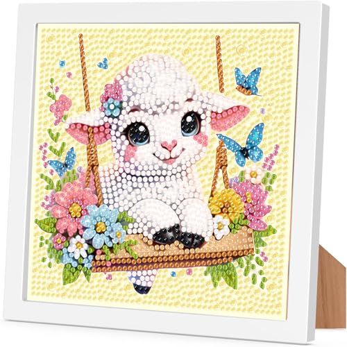 Arttoplus Diamond Painting Kinder Junge Mädchen mit Rahmen Schafe,Diamond Painting Kinder ab 4 5 6 8 10 Jahre Schafe,Tiere 5D Diamant Painting Bilder zur Geschenk und Heimdekoration (15x15 cm) von Arttoplus