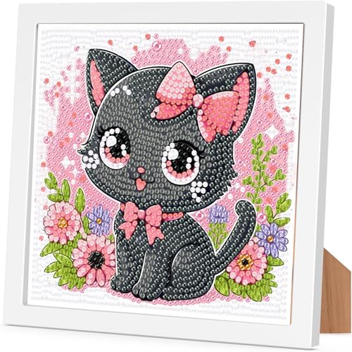 Arttoplus Katze Diamond Painting Kinder Junge Mädchen mit Rahmen,Diamond Painting Kinder ab 4 5 6 8 10 Jahre Katze,Tiere 5D Diamant Painting Bilder zur Geschenk und Heimdekoration (15x15 cm) von Arttoplus