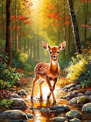 Arttoplus Malen Nach Zahlen Kinder ab 5 6 7 8 9 10 Jahre Mädchen Reh-Malen Nach Zahlen ab 6 7 8 9 Jahre Mädchen,Diy Acrylfarben Paint by Numbers Kids Tiere für Home Décor(40x50cm) von Arttoplus