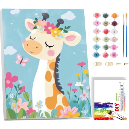 Arttoplus Malen Nach Zahlen Kinder ab 5 6 7 8 9 mit Rahmen-Giraffe Malen Nach Zahlen ab 5 6 7 8 9 10 Jahre Mädchen, Diy Acrylfarbe Paint by Numbers Tiere für Anfänger für Home Décor(20x30cm) von Arttoplus