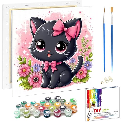 Arttoplus Malen Nach Zahlen Kinder ab 5 6 7 8 9 mit Rahmen-Schwarze Katze Malen Nach Zahlen ab 5 6 7 8 9 10 Jahre Mädchen, Diy Acrylfarbe Paint by Numbers Tiere für Anfänger für Home Décor(20x20cm) von Arttoplus