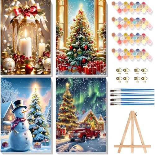 Arttoplus Malen-nach-Zahlen-Set für Erwachsene und Anfänger, gerahmt, Malen-nach-Zahlen-Set auf Leinwand, gerahmt, Acryl-Ölgemälde-Set für Erwachsene, Geschenk, Heimdekoration (20,3 x 30,5 cm), 4 von Arttoplus