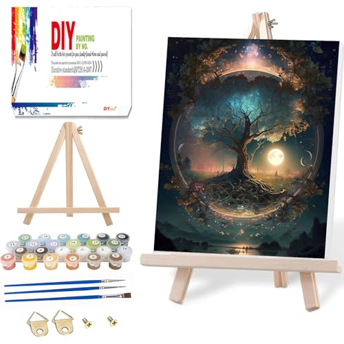 Baum Des Lebens Malen Nach Zahlen Erwachsene mit Rahmen und Holzstaffelei-Malen Nach Zahlen mit Geschenkbox,Diy Painting by Numbers Adult,Acrylfarbe Ölgemälde Kit für Anfänger für Home Décor(40x50cm) von Arttoplus