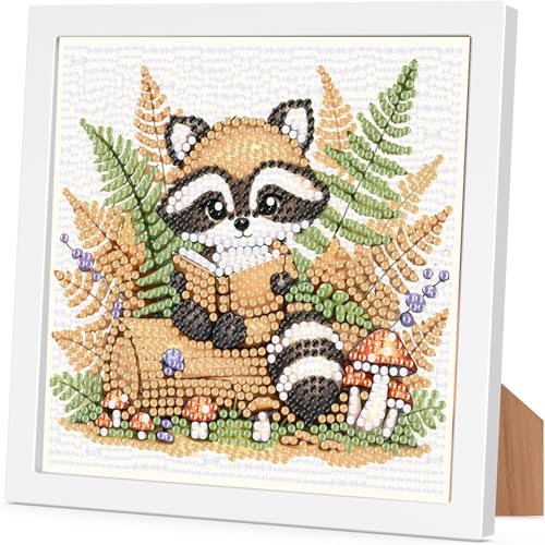 Arttoplus Diamond Painting Kinder Junge Mädchen mit Rahmen Waschbär,Diamond Painting Kinder ab 4 5 6 8 10 Jahre Waschbär,Tiere 5D Diamant Painting Bilder zur Geschenk und Heimdekoration (15x15 cm) von Arttoplus