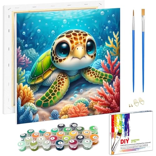 Malen Nach Zahlen Kinder ab 5 6 7 8 9 mit Rahmen-Meeresschildkröte Malen Nach Zahlen ab 5 6 7 8 9 10 Jahre Mädchen, Diy Acrylfarbe Paint by Numbers Tiere für Anfänger für Home Décor(20x20cm) von Arttoplus