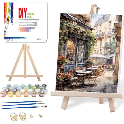 Straßenansicht Malen Nach Zahlen Erwachsene mit Rahmen und Holzstaffelei-Landschaft Malen Nach Zahlen mit Geschenkbox,Painting by Numbers,Acrylfarbe Ölgemälde Kit für Anfänger für Home Décor(40x50cm) von Arttoplus