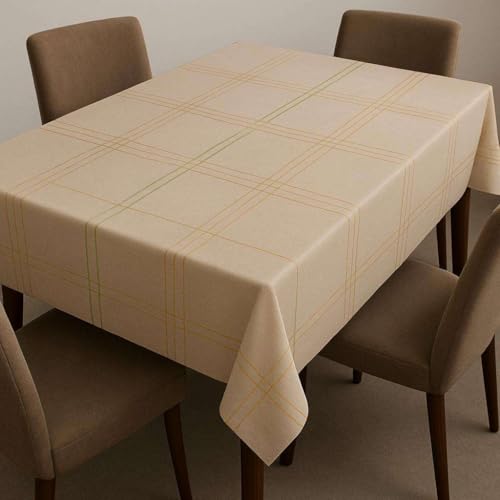 Artwelt Gartentischdecke Knitterfrei Wachstuchtischdecke Tischtuch Dekorativ Abwaschbar Wunschmaß Tischwäsche für Küche Esszimmer Garten Balkon & Terrasse (Quadrat 140X140cm, Creme Linien) von Artwelt