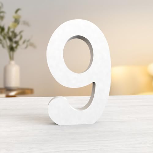 Aruatu 20,3 cm weiße Holznummern, unlackierte Holznummer für Wanddekoration, dekorative stehende Zahlen, große Buchstaben für Wanddekoration für Bastelarbeiten, Heim-Party-Projekte (9) von Aruatu