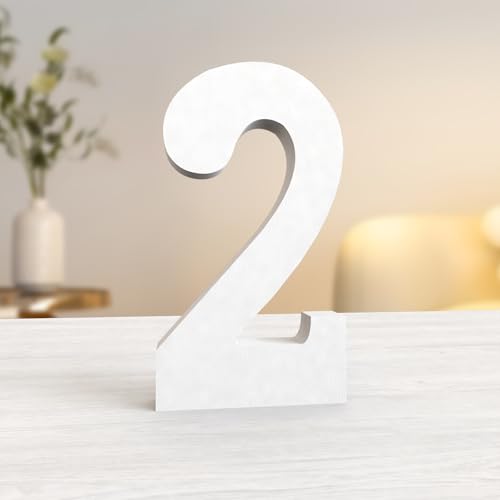 Aruatu 20,3 cm weiße Holznummern, unlackierte Holzzahlen für Wanddekoration, dekorative stehende Zahlen, große Buchstaben für Wanddekoration für Bastelarbeiten, Heim-Party-Projekte (2) von Aruatu