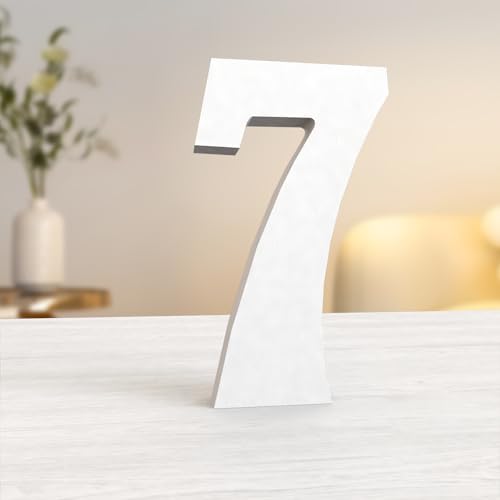 Aruatu 20,3 cm weiße Holznummern, unlackierte Holzzahlen für Wanddekoration, dekorative stehende Zahlen, große Buchstaben für Wanddekoration für Bastelarbeiten, Heim-Party-Projekte (7) von Aruatu