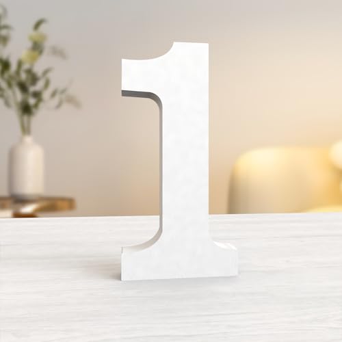 Aruatu 20,3 cm weiße Holzzahlen unlackierte Holznummer für Wanddekoration, dekorative stehende Zahlen, große Buchstaben für Wanddekoration für Bastelarbeiten, Heim-Party-Projekte (1) von Aruatu