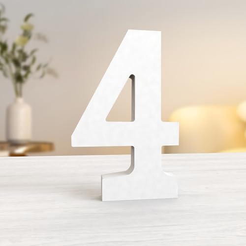 Aruatu 20,3 cm weiße Holzzahlen unlackierte Holznummer für Wanddekoration, dekorative stehende Zahlen, große Buchstaben für Wanddekoration für Bastelarbeiten, Heim-Party-Projekte (4) von Aruatu