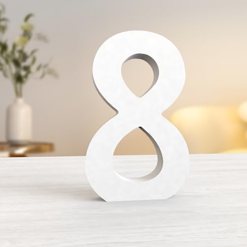 Aruatu 20,3 cm weiße Holzzahlen unlackierte Holzzahlen für Wanddekoration, dekorative stehende Zahlen, große Buchstaben für Wanddekoration für Bastelarbeiten, Heim-Party-Projekte (8) von Aruatu