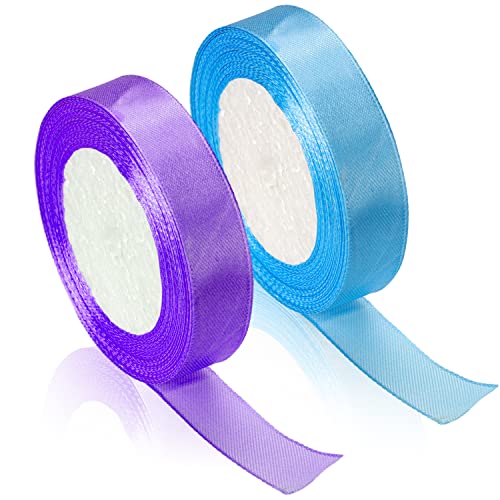 Satinband 2 Rollen Geschenkband Breit Schleifenband Dekoration Seidenband Lila und Blau Geschenkbänder Ribbon für Hochzeit Taufe und Geburtstag Geschenke (50Yard, 20mm) von Aruicheng