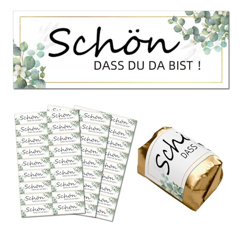 Aruigu 54er Aufkleber-Set Schön, dass du da bist - Gastgeschenk passend Danke Etiketten Selbstklebend - Thank You Sticker für Papiertüten, Umschlägen und Geschenkverpackungen zur Hochzeit von Aruigu