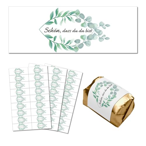 Aruigu 54er Aufkleber-Set Schön, dass du da bist - Gastgeschenk passend für sticker hochzeit Geburtstag Taufe Kommunion für Küsschen Pralinen Rechteckig (Schön, Dass du Da Bist-A) von Aruigu