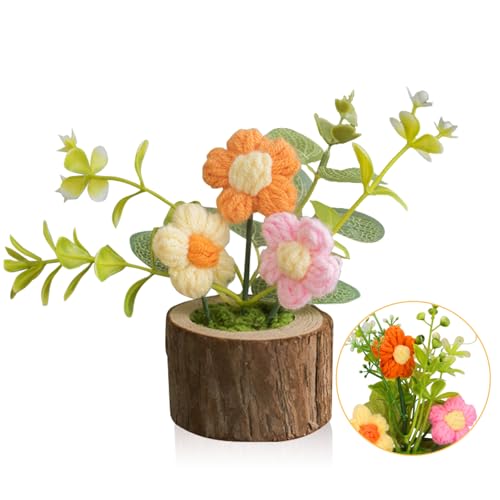 Aruigu Handgefertigte Häkelblumen Sonnenblumen als für Lehrer, Büro-Schreibtischdekoration, Geschenke für Frauen, Mütter, Freunde, Kollegen (3 Puffblumen) von Aruigu